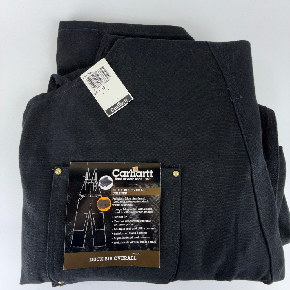 Carhartt Double Knees Duck Bibs Overalls Mens 44x30 R01 BLK‎ Black NWT NOS